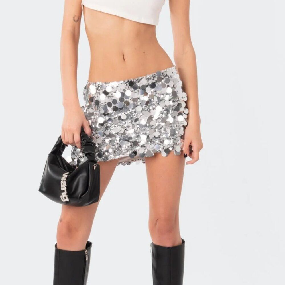 Edikted‎ Sabina Low-Rise Sequin Mini Skirt size small